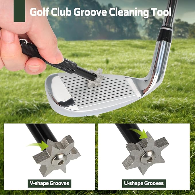 Golf Club Cleaning Kit,Golf Accessories,Golf Cleaning Kit with Golf Club Cleaner Water Brush,Towel,Divot Repair Tool,Groove Sharpener,Golf Ball Alignment Complete Golf Kit