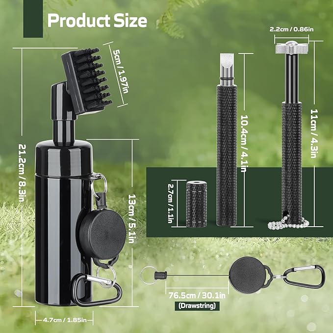 Golf Club Cleaning Kit,Golf Accessories,Golf Cleaning Kit with Golf Club Cleaner Water Brush,Towel,Divot Repair Tool,Groove Sharpener,Golf Ball Alignment Complete Golf Kit