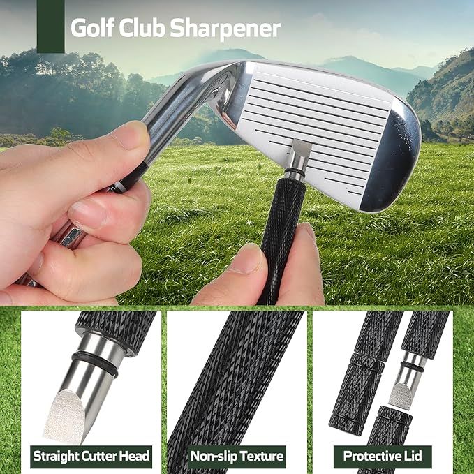 Golf Club Cleaning Kit,Golf Accessories,Golf Cleaning Kit with Golf Club Cleaner Water Brush,Towel,Divot Repair Tool,Groove Sharpener,Golf Ball Alignment Complete Golf Kit