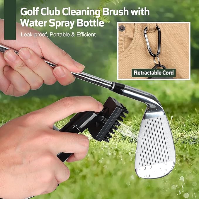 Golf Club Cleaning Kit,Golf Accessories,Golf Cleaning Kit with Golf Club Cleaner Water Brush,Towel,Divot Repair Tool,Groove Sharpener,Golf Ball Alignment Complete Golf Kit